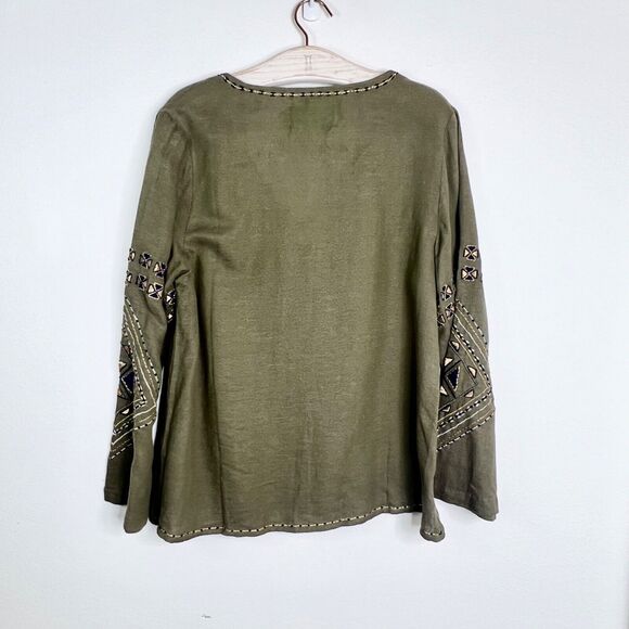 Piper by Townsen Green Bell Sleeve Embroidered V-Neck Top Anthropologie Medium - Picture 3 of 7